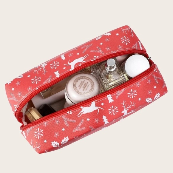 NEW Red Reindeer Pattern Cosmetic Bag - Picture 2 of 5